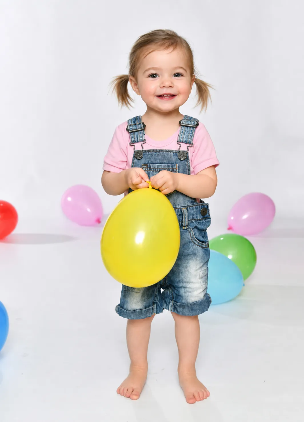 Kleines Maedchen haelt einen gelben Ballon
